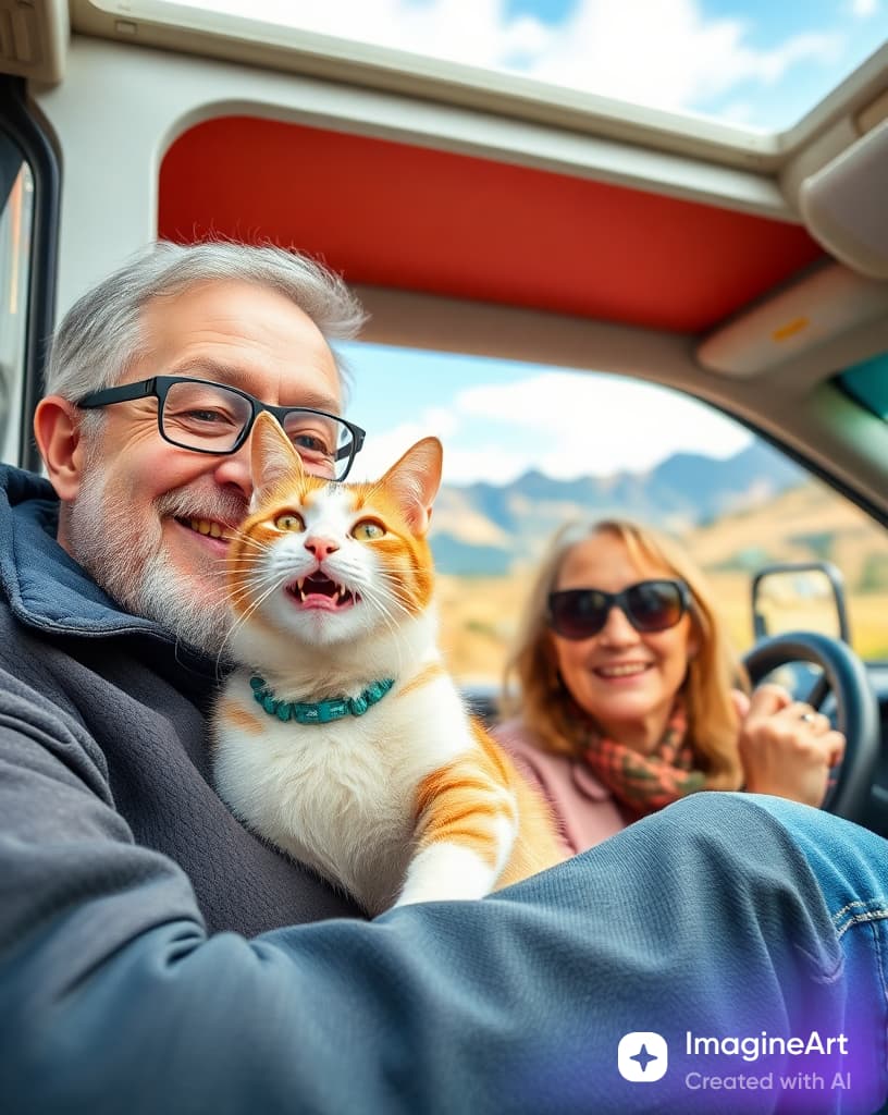 Familia con su mascota en caravana